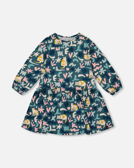 Jersey Dress Green Cat Print-0
