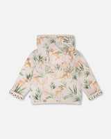 Muslin And Organic Cotton Jersey Reversible Hooded Jacket Peach Deer/Leopard Print-4