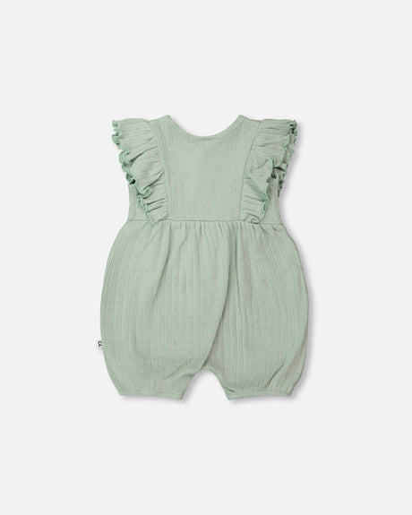 Cotton Pointelle Jersey Romper With Frills Green-1