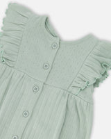 Cotton Pointelle Jersey Romper With Frills Green-2