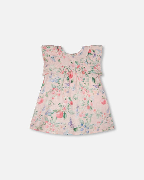 Cotton Muslin Dress And Bloomer Set Pink Printed Berries-2
