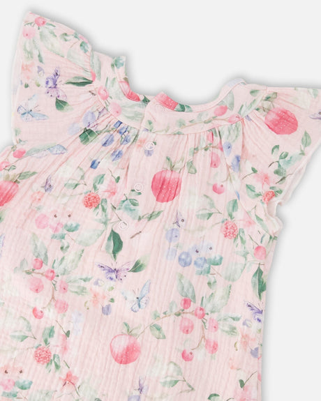 Cotton Muslin Dress And Bloomer Set Pink Printed Berries-3