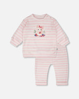 Cotton Jersey Top And Pants Set White And Pink Stripes-0