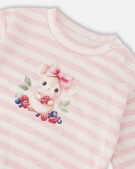 Cotton Jersey Top And Pants Set White And Pink Stripes-3