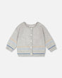 Cotton Knit Striped Button Front Cardigan Light Heather Grey-0