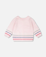 Cotton Knit Striped Button Front Cardigan Light Pink-2