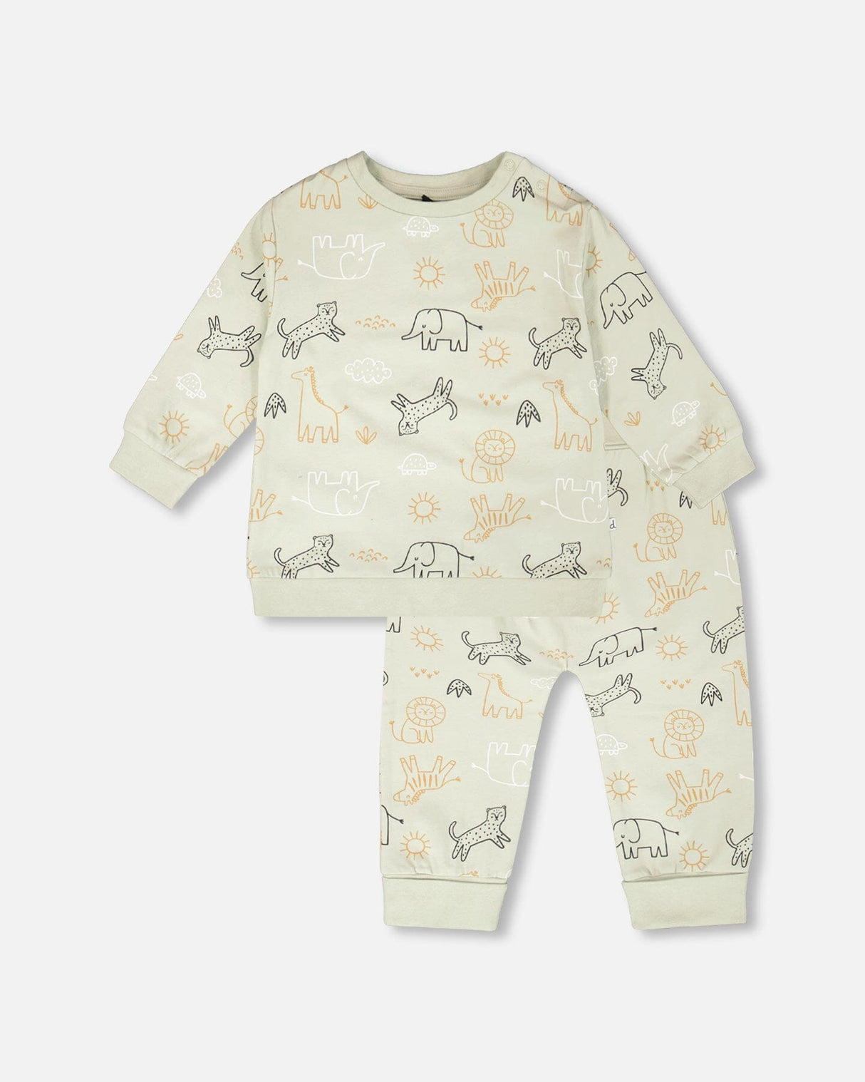 Organic Cotton Jersey Sweater And Pants Set Sage Green Animal Print-0