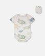 Evolutive Organic Cotton Jersey Onesie Grey Mix Turtle Print-0