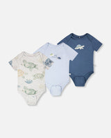 3 Pack Evolutive Organic Cotton Jersey Onesies Grey Mix Turtle Print-0