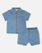 Light Blue Chambray Top And Short Set-0
