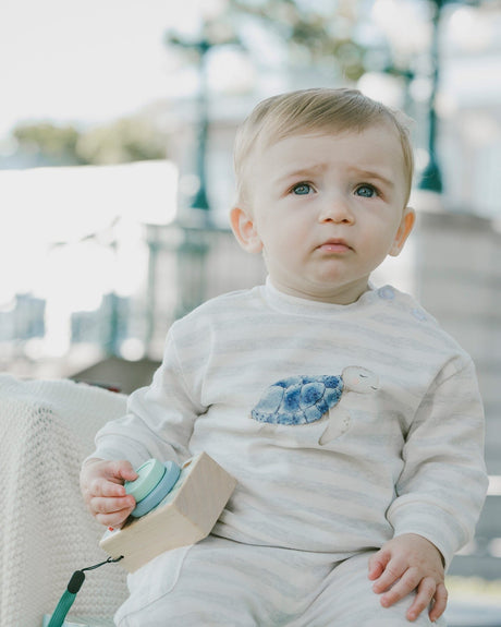 Soft Jersey Sweater And Pants Set White And Grey Stripes-1