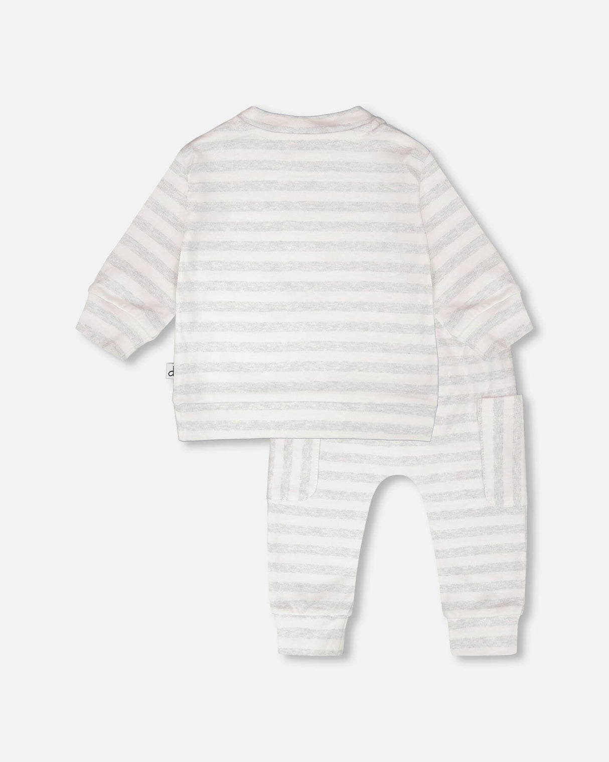Soft Jersey Sweater And Pants Set White And Grey Stripes-2
