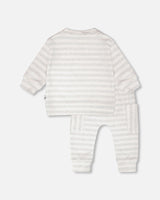 Soft Jersey Sweater And Pants Set White And Grey Stripes-2