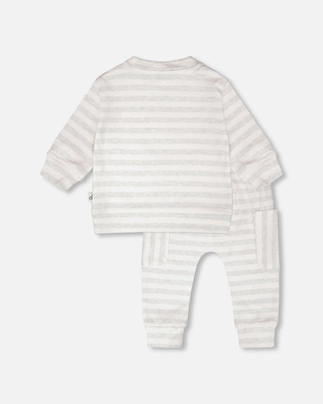 Soft Jersey Sweater And Pants Set White And Grey Stripes-2