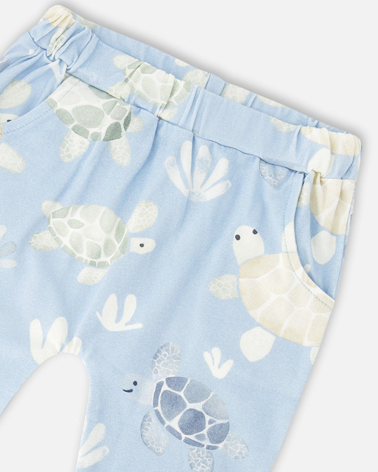 Organic Cotton Jersey T-Shirt And Pants Set Medium Blue And Blue Turtle Print-4