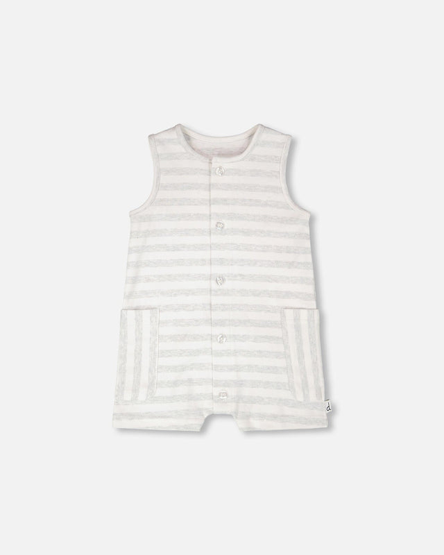 Cotton Striped Romper White And Grey Stripes-0