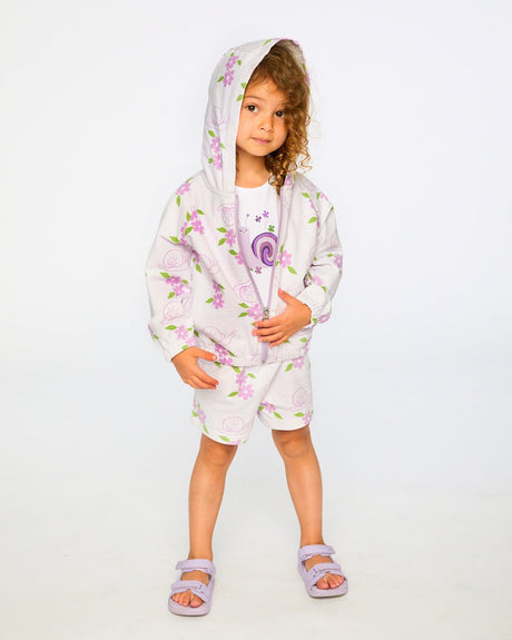 French Terry Hooded Cardigan Lilac Snails Print-2