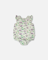Jersey Romper Green Printed Flowers-0