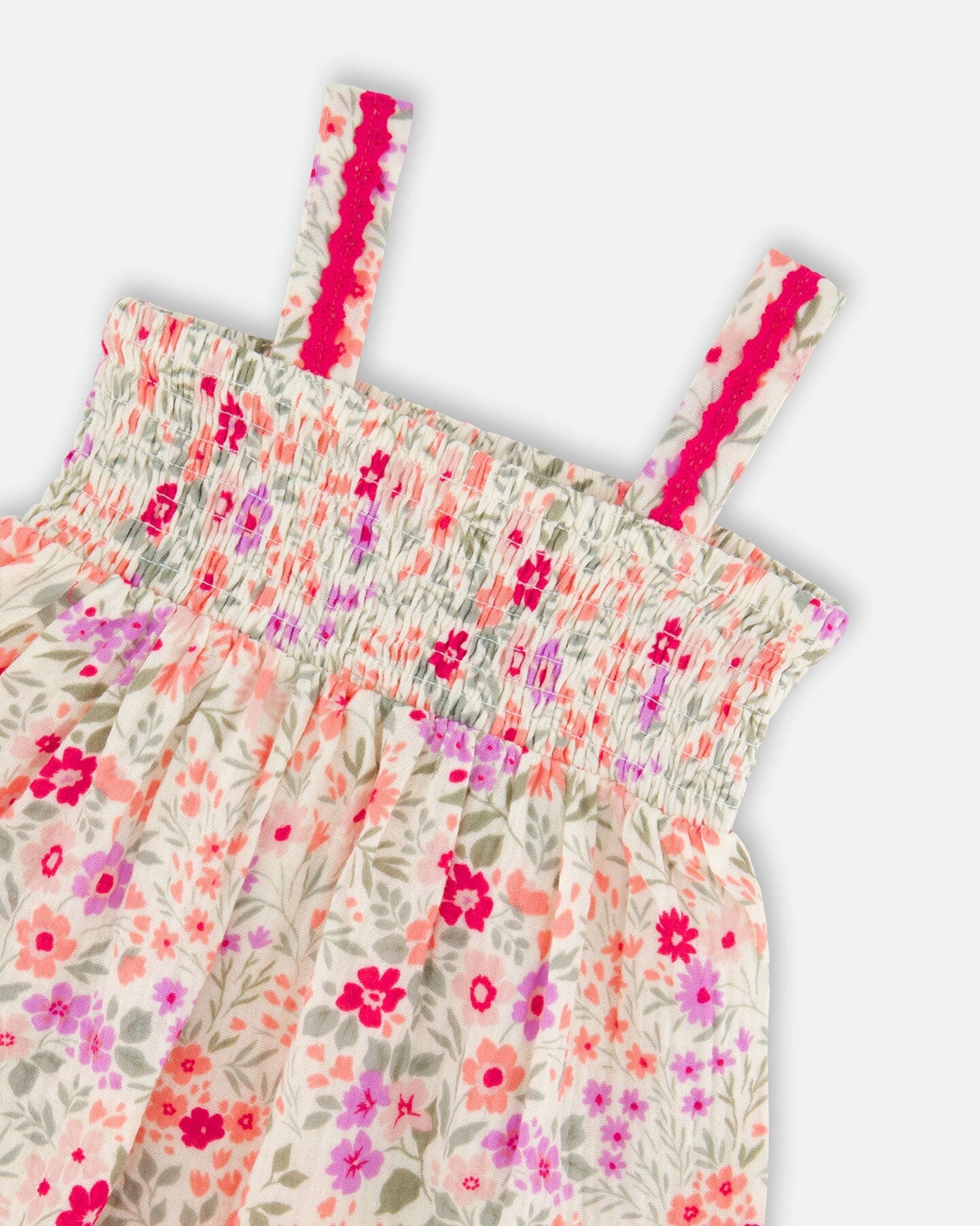 Tank Top With Smocking And Shorts Set In Muslin Off White Printed Flowers-3