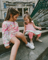 French Terry Shorts Pink Printed Flowers-1