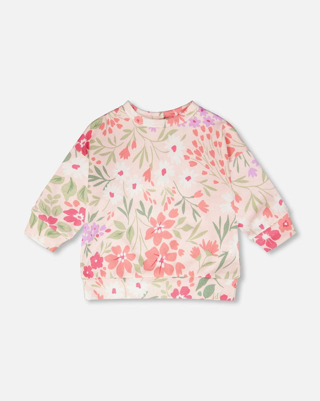 French Terry Sweatshirt Pink Printed Flowers-0