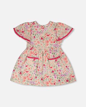 Muslin Dress Off White Printed Flowers-0