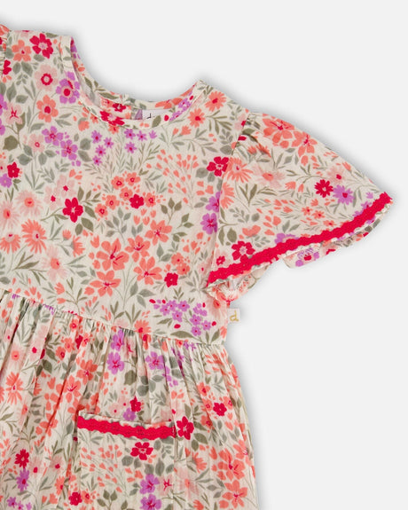 Muslin Dress Off White Printed Flowers-4