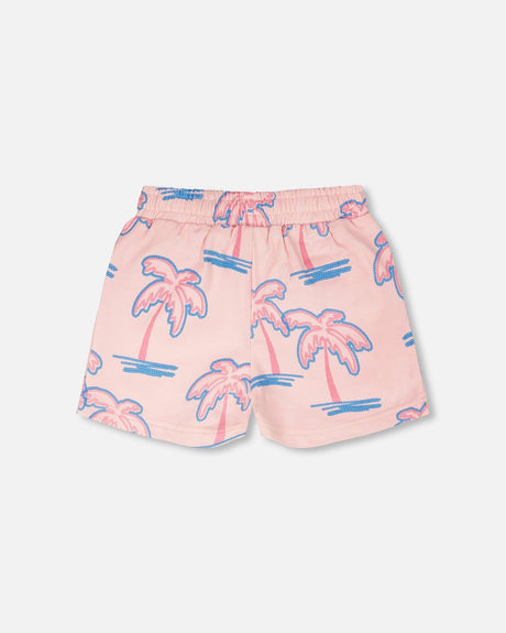 French Terry Shorts Light Pink Palm Print-3