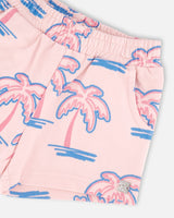 French Terry Shorts Light Pink Palm Print-4