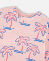French Terry Sweatshirt Light Pink Palm Print-4
