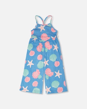 Crinkle Jersey Jumpsuit Blue Shell Print-0