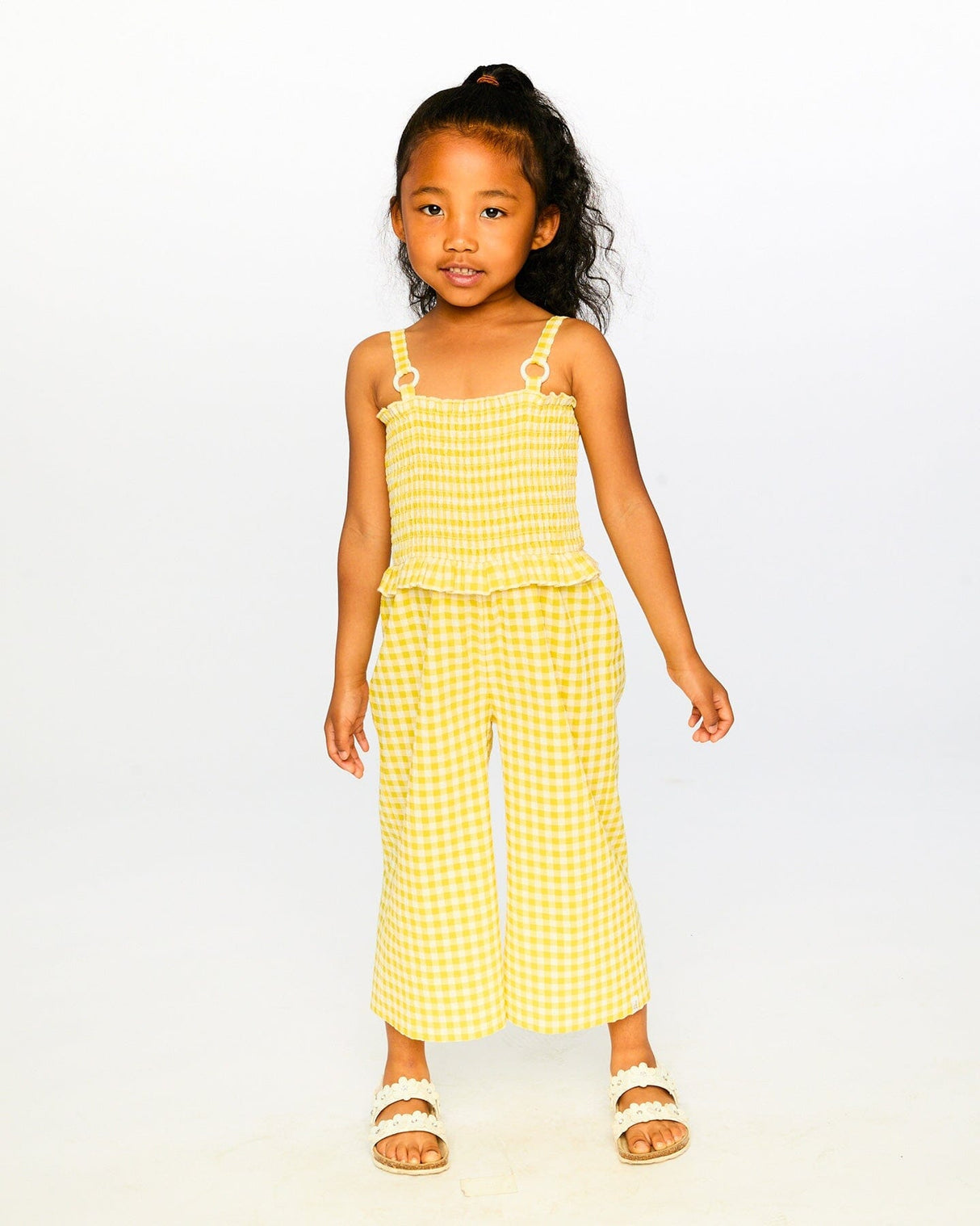 Capri Jumpsuit With Smocking Yellow Gingham-2