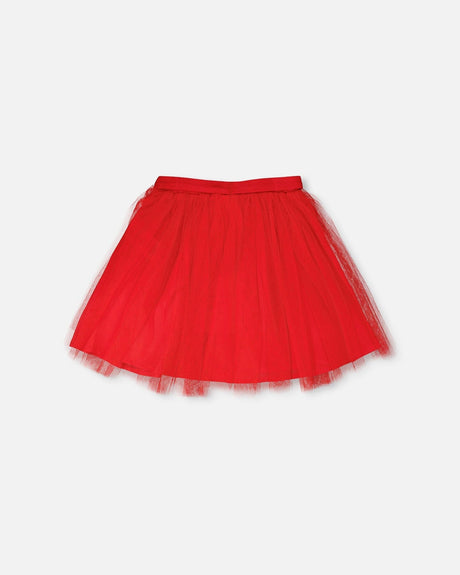 Mesh And Eyelet Skirt Red-2