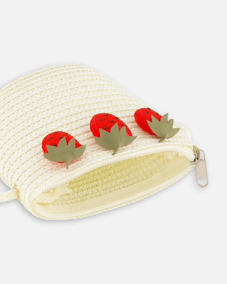 Strawberry Straw Purse Beige-4