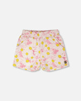 French Terry Shorts Pink Printed Daisies-0