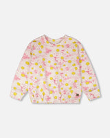 French Terry Sweatshirt Pink Printed Daisies-0