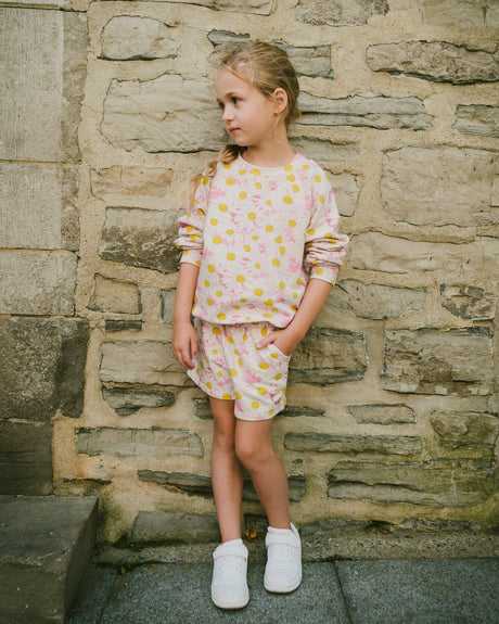 French Terry Sweatshirt Pink Printed Daisies-1