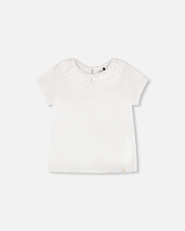 T-Shirt With Crochet Peter Pan Collar White-0