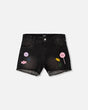 Black Denim Shorts With Embroidery-0