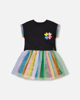 Organic Cotton And Mesh Dress Black-0