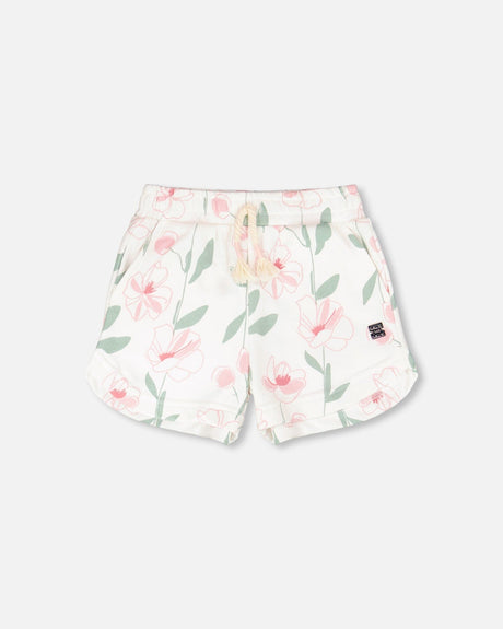 French Terry Shorts Off White Printed Flowers-0
