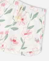 French Terry Shorts Off White Printed Flowers-4