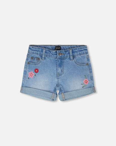 Light Blue Denim Shorts With Embroidery-0