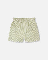 Shorts Green And Off White Stripes With Embroidery-2