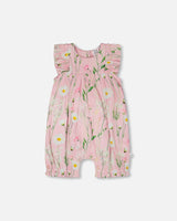 Viscose Romper Pink Printed Flowers-0