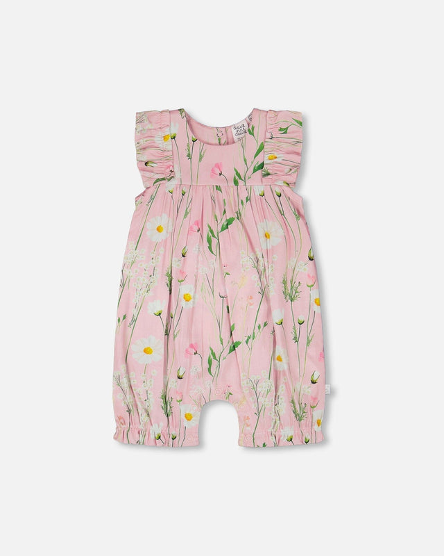 Viscose Romper Pink Printed Flowers-0