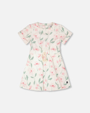 French Terry Dress Off White Printed Flowers-0