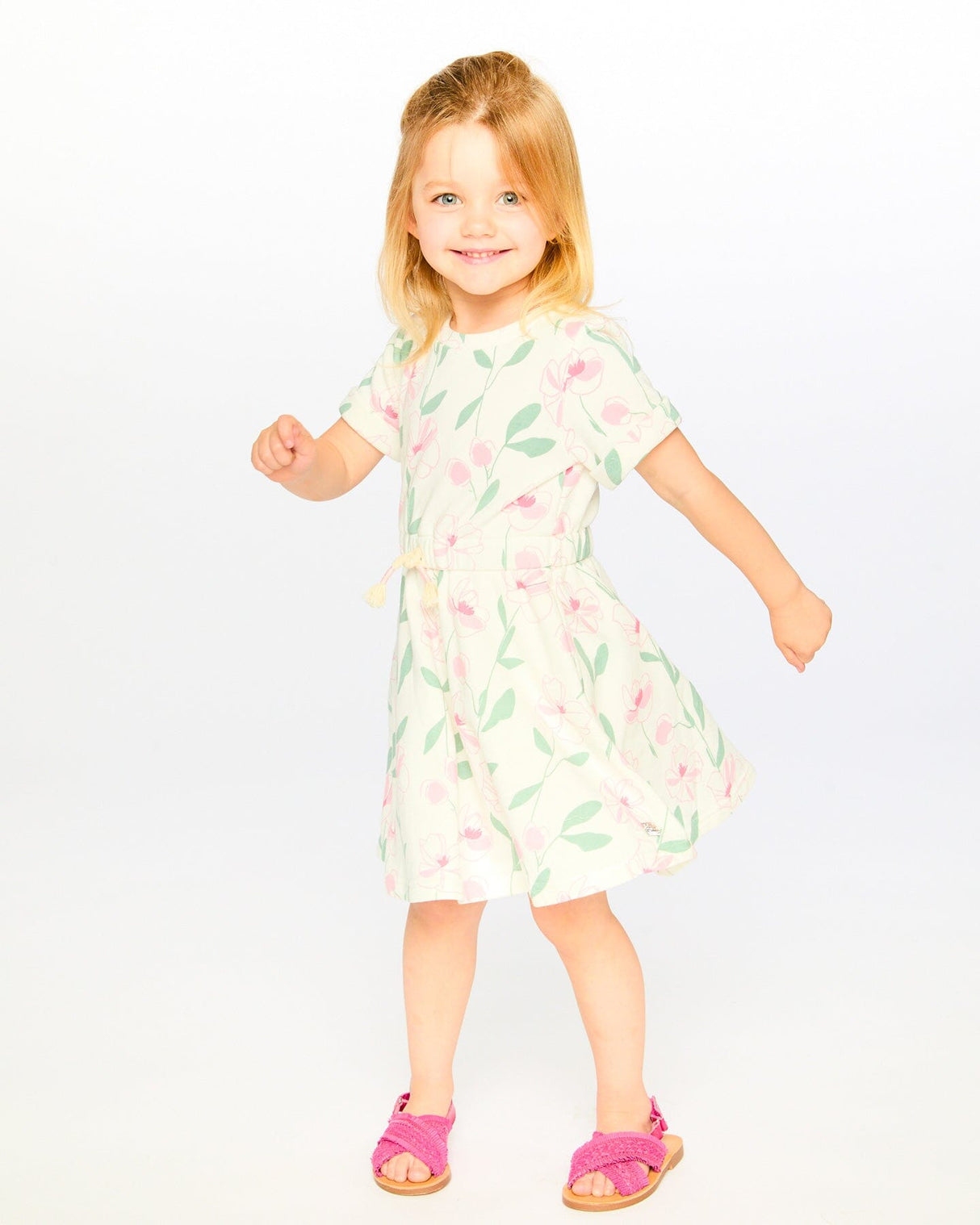 French Terry Dress Off White Printed Flowers-1