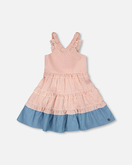 Poplin And Chambray Dress Off White And Pink Stripes-0