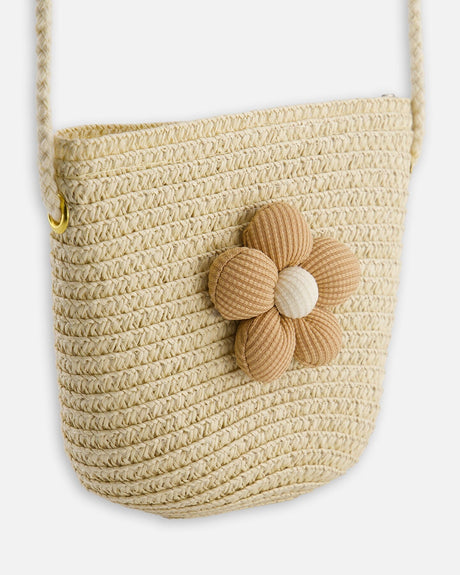 Flower Straw Purse Beige-4